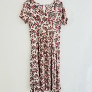 Vintage 90s Nostalgia Cream Pink Floral Midi Summer Dress Small